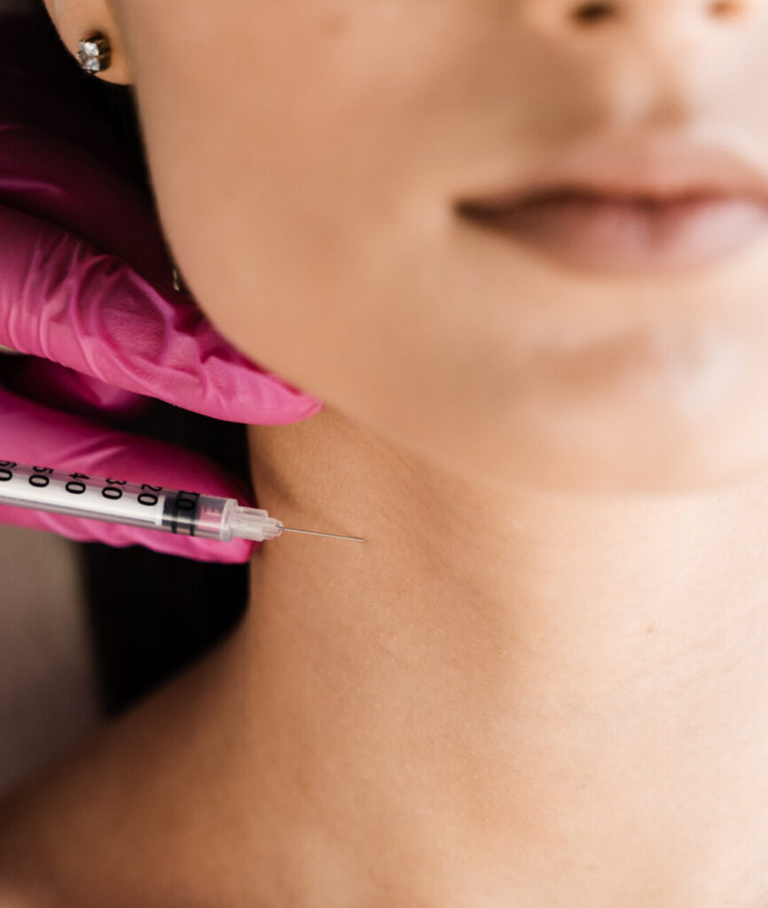 Cosmetologist injecting biorevitalization for moisturizing effect. Facial biorevitalization for increasing skin tone, reducing wrinkles