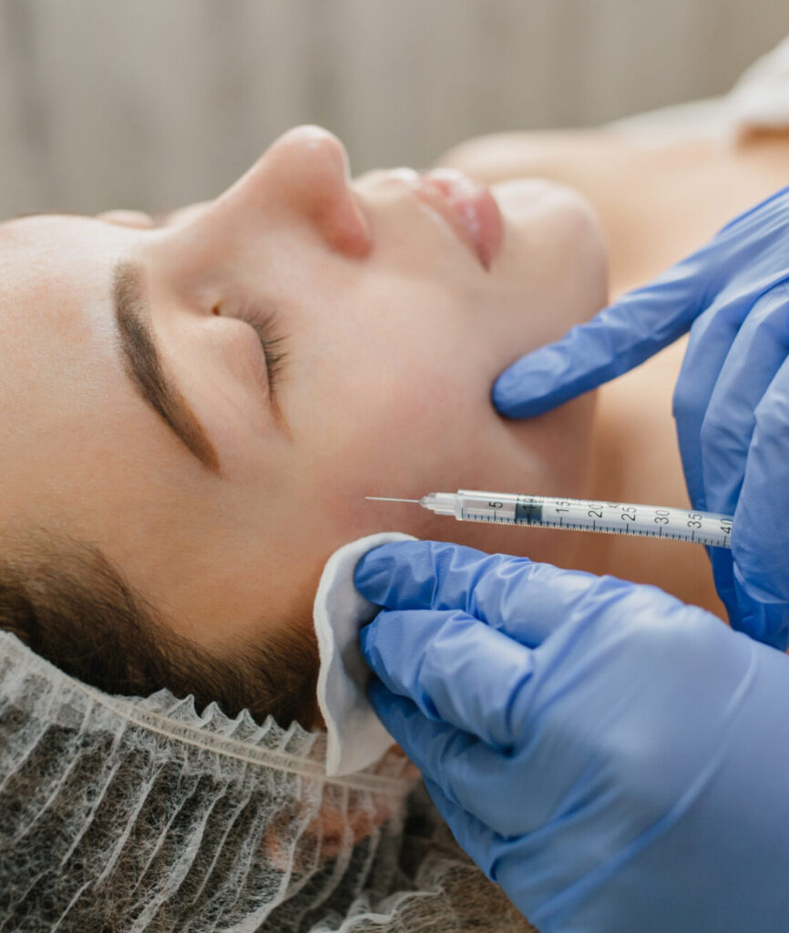 Skincare, cosmetology procedure of pretty woman in hospital. Rejuvenation, injecting, professional therapy, healthcare, plastic, botox, beauty